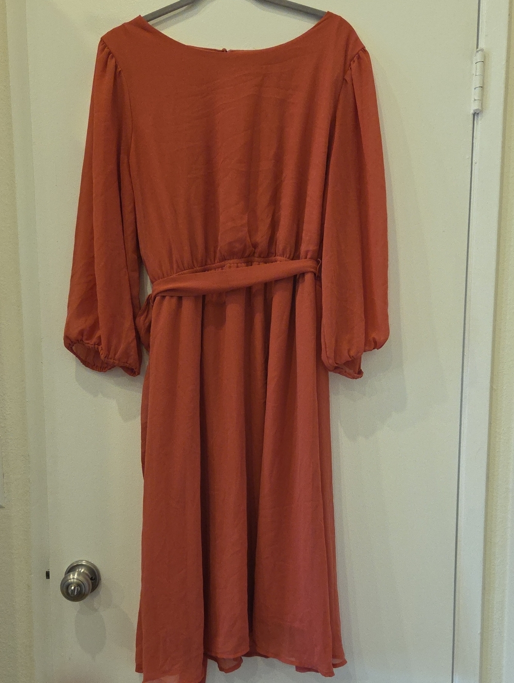 DownEast Pink Long Sleeve Midi Dress with Waist Tie